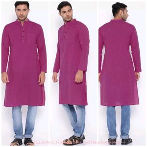 Khadi Men Purple & Pink Striped Straight Kurta