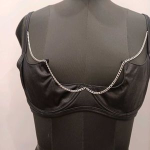 Leather Type Chained Bra 36B