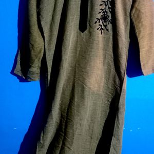 Olive Green Cotton Kurti With Black Beads