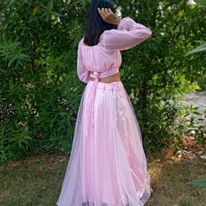 Beautiful Pink Crop Top With Lahenga