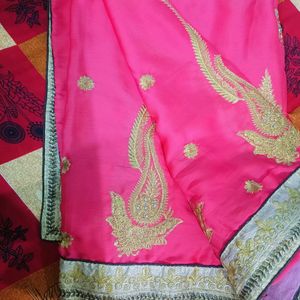 Pink Jari Embellished Saree With Set Brown Blouse