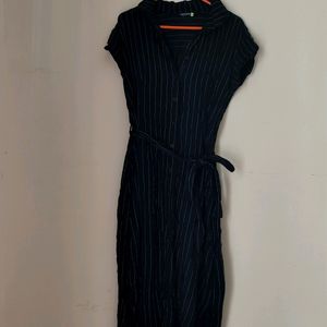 Black Tunic Dress With Tie Knot (Buttoned)