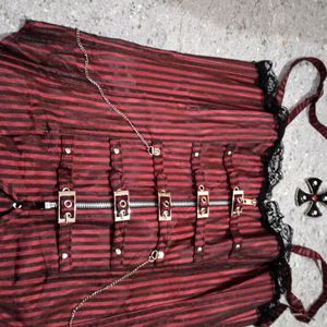 Gothic Red Stripped Pirate Corset