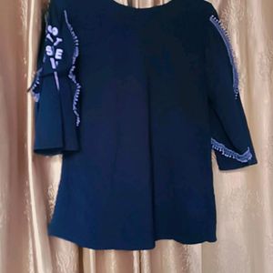 Casual Beautiful Sleeves Solid Women Navy Blue Top