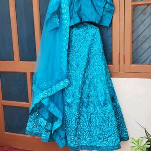 TURQUOIS BLUE HEAVY EMBROIDERED LEHENGA CHOLI SET