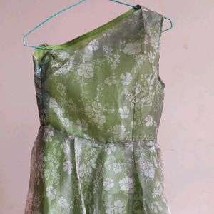 Green Floral One Shoulder Dress