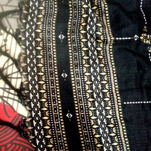 Black Silk Blend Dupatta With Golden Print