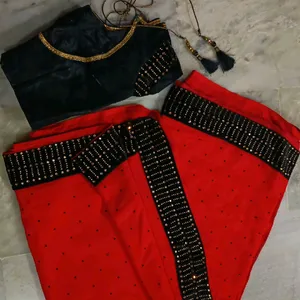 Party Wear Hot Red Saree