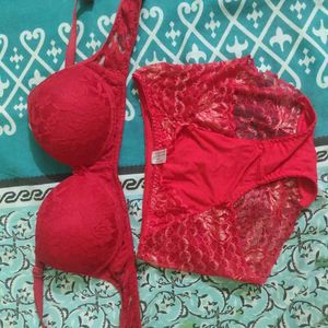 Red Combo Bra 34 B Panty Free Size