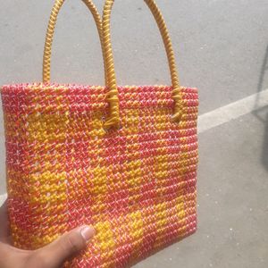 Hand Made Red With Yellow Wire Bag