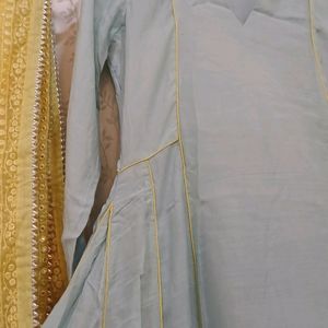 Sky Blue Set With Yellow Dupatta