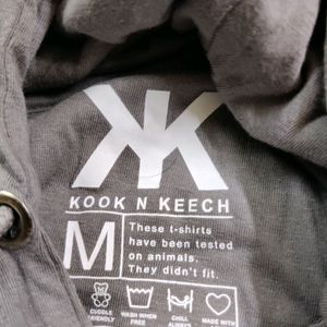 Kook And Keech-Grey Oversized Tshirt With Hood, Size: M