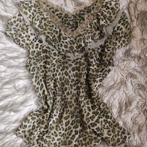 Y2k Ruffle Leopard Print Top