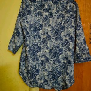 Flower printed blue shirt