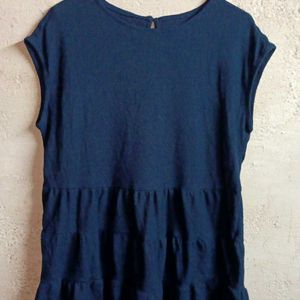 Ladies Fashion Top Sleeveless Flared Navy Blue