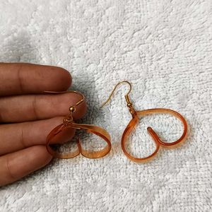 Hand Made Glass Earrings Heart Shaped,Orange 🧡