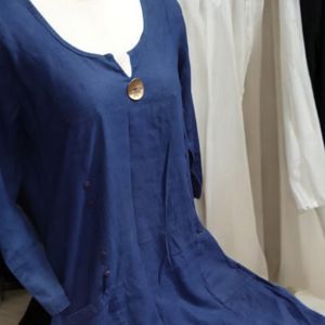 Navy Blue Cut Design On Shoulder Long Kurta