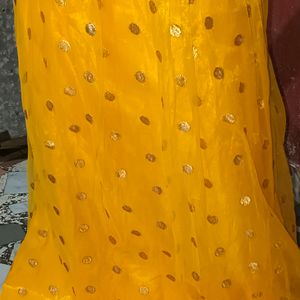 Yellow Lahanga And Dupatta With Blouse Fabric