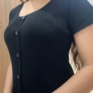 Black Buttoned Stretchable Top