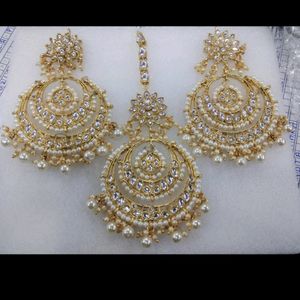 Nagine Bella Earing Zinc Gold Pleated White Jewel