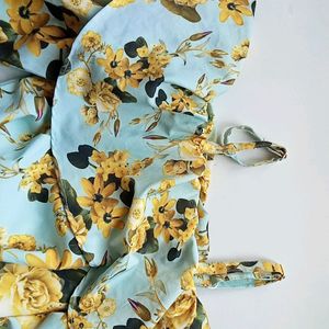 Blue Off Shoulder Crop Top With Yellow Floral Prin