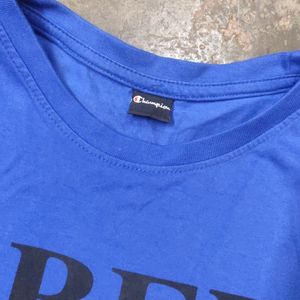 Blue Typography Solid Crop Top