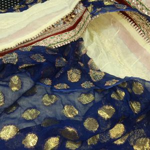 Off White Blue Heavy Saree Women