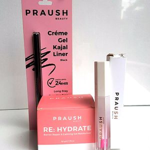 Praush Combo Lip Gloss, Moisturizer, Kajal