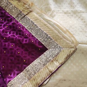 Chiffon+Velvet Saree With Stitched Blouse