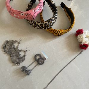 3 Hairbands Gajra 2 Earrings And 1 Chain Pendant