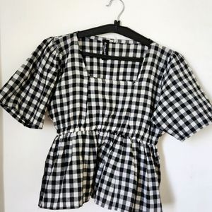 Black And White Check Peplum Top