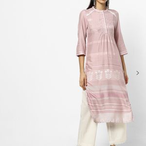 W Printed Straight Kurta With Embroidered Yoke