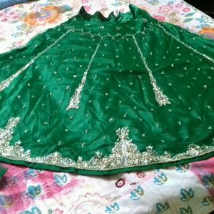 Party Wear Lehnga Choli Set With Havvy Duptta Colour Green Its Very Beautiful Work