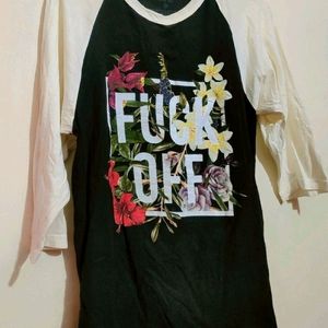 Black & Cream f*ck Off Print T-shirt For 36 Bust