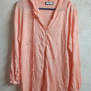 Trendy Zipper Fashion Top Hoodie Peach