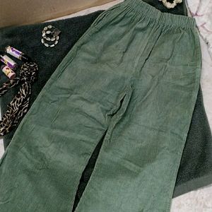 GREEN WIDE LEG CORDUROY PANT & DENIM JACKET