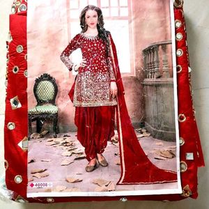 Taffeta Silk Real Mirror Work Punjabi Suit Unstitc