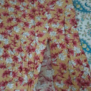 Floral Print Cotton Split Skirt