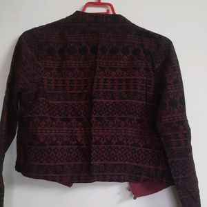 maroon ethnic printed jacket