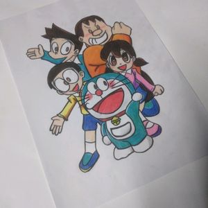 Doremon With His Family Drawing