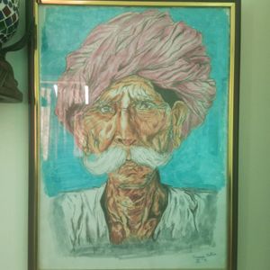 Handmade Framed Drawing Village Man