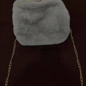 GREY FUR SLING BAG