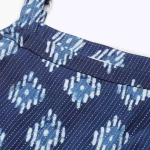 Blue and white geometric print kurta