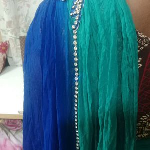 Stylish Dark Blue & Light Green Saree