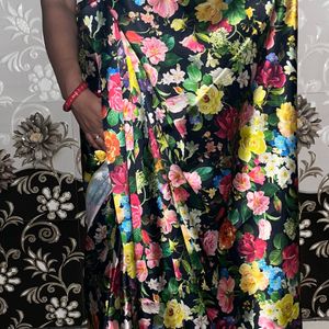 Black floral saree with attached blouse