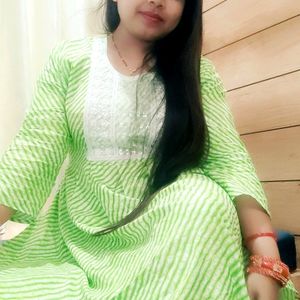 beautiful green semi cotton kurti