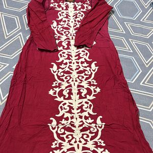 Maroon Rayon Printed Kurta