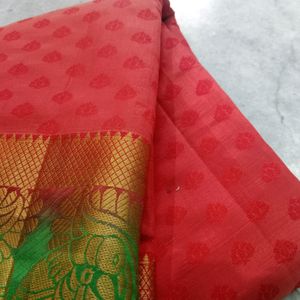 Brick Red and Golden two toned banarasi Silk Saree