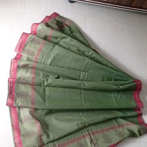 Olive Green Cotton Saree