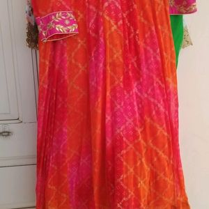 Gota Patti Work Gown Leheriya Bandhej Women